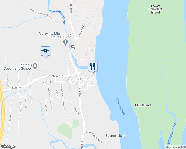 map of restaurants, bars, coffee shops, grocery stores, and more near 16-20 Marina Drive in Ravena