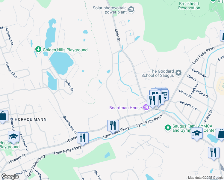 map of restaurants, bars, coffee shops, grocery stores, and more near 20 Juniper Drive in Saugus