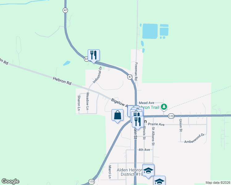 map of restaurants, bars, coffee shops, grocery stores, and more near 12208 Bigelow Avenue in Hebron