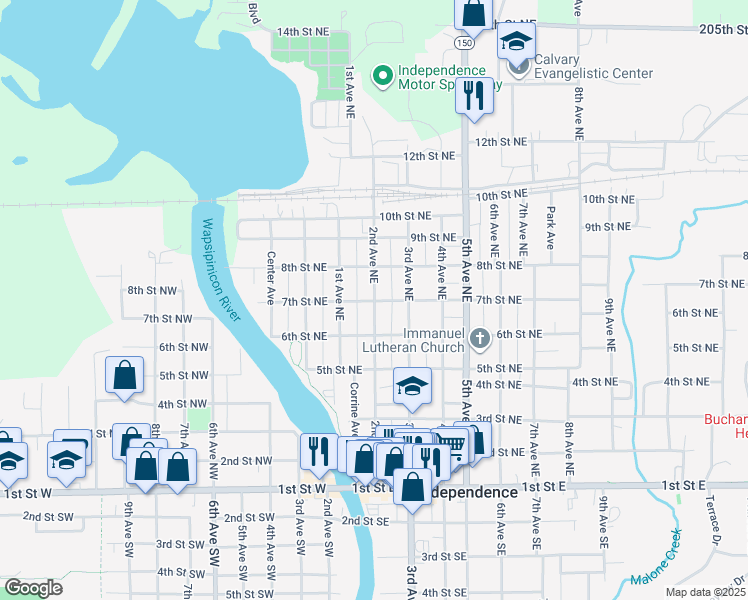map of restaurants, bars, coffee shops, grocery stores, and more near 698 2nd Ave NE in Independence