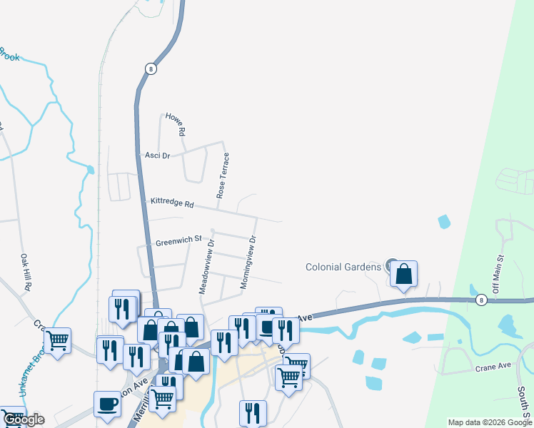 map of restaurants, bars, coffee shops, grocery stores, and more near 156 Kittredge Road in Pittsfield