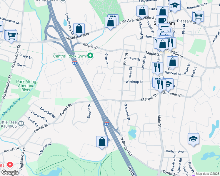 map of restaurants, bars, coffee shops, grocery stores, and more near 22 Everett Street in Stoneham
