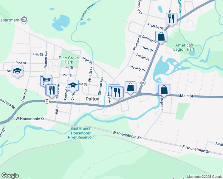 map of restaurants, bars, coffee shops, grocery stores, and more near 39 Daly Avenue in Dalton
