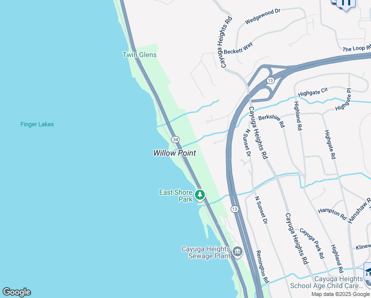 map of restaurants, bars, coffee shops, grocery stores, and more near 1053 East Shore Drive in Ithaca