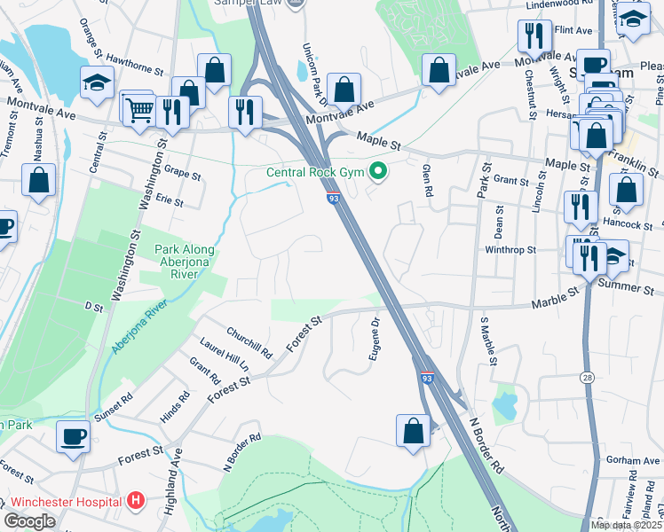 map of restaurants, bars, coffee shops, grocery stores, and more near Northern Expressway in Middlesex County