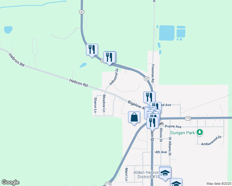 map of restaurants, bars, coffee shops, grocery stores, and more near 12402 Hansen Drive in Hebron