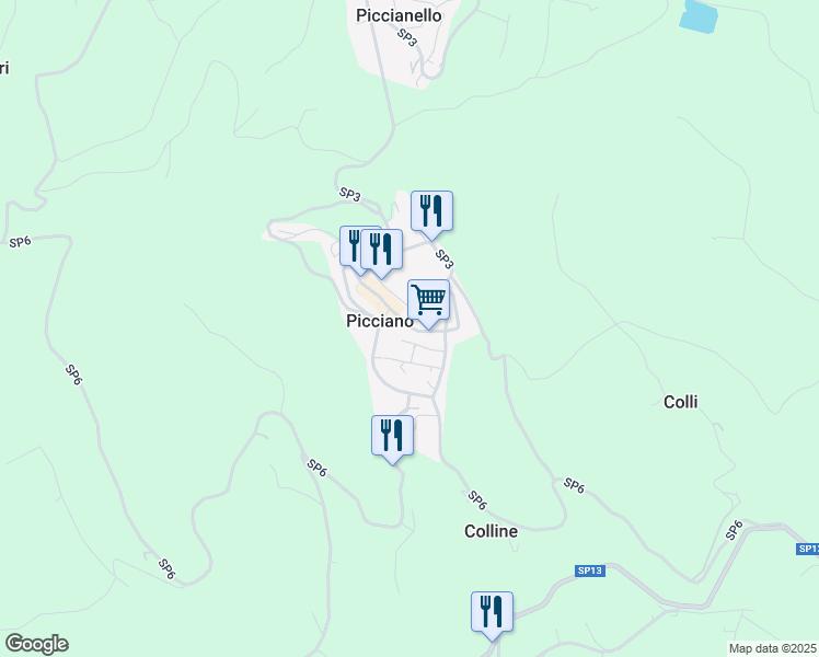 map of restaurants, bars, coffee shops, grocery stores, and more near 1 Via Papa Giovanni XXIII in Picciano