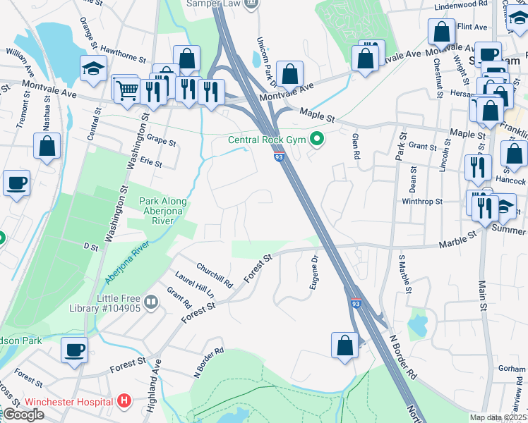 map of restaurants, bars, coffee shops, grocery stores, and more near Northern Expressway in Middlesex County