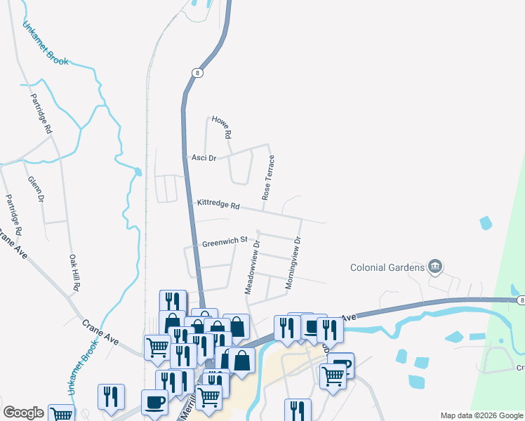 map of restaurants, bars, coffee shops, grocery stores, and more near 1 Rose Terrace in Pittsfield