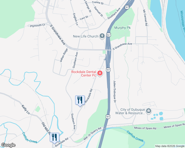 map of restaurants, bars, coffee shops, grocery stores, and more near 1462 Tomahawk Drive in Dubuque