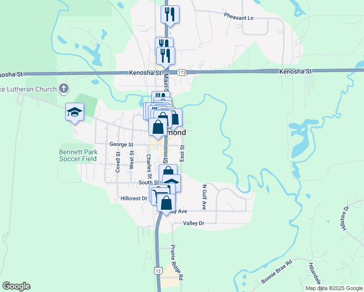 map of restaurants, bars, coffee shops, grocery stores, and more near 3660 George Street in Richmond