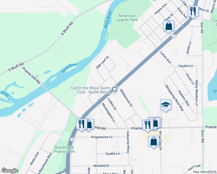 map of restaurants, bars, coffee shops, grocery stores, and more near 1909 Spencer Court in South Beloit