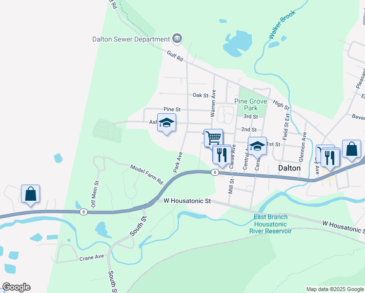 map of restaurants, bars, coffee shops, grocery stores, and more near 71 Park Avenue in Dalton