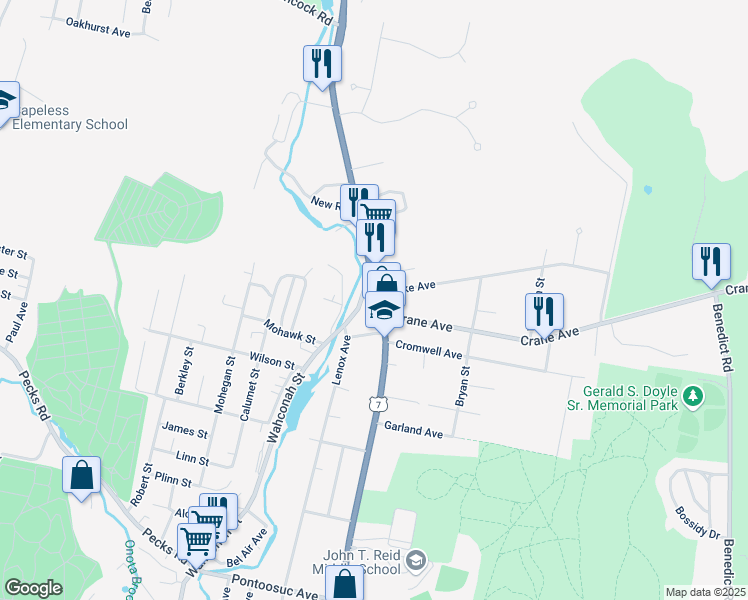 map of restaurants, bars, coffee shops, grocery stores, and more near 1184 North Street in Pittsfield