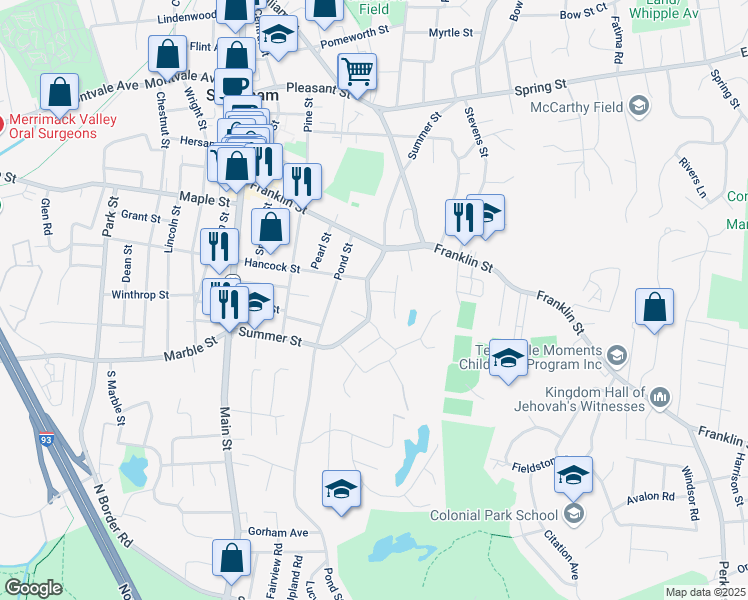 map of restaurants, bars, coffee shops, grocery stores, and more near 67 Summer Street in Stoneham