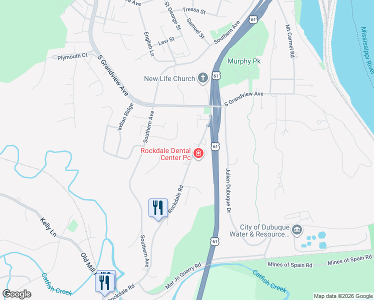 map of restaurants, bars, coffee shops, grocery stores, and more near 1462 Tomahawk Drive in Dubuque