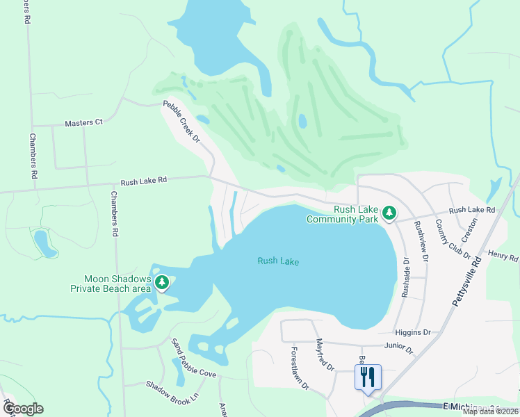 map of restaurants, bars, coffee shops, grocery stores, and more near 8405 Scotia Road in Pinckney