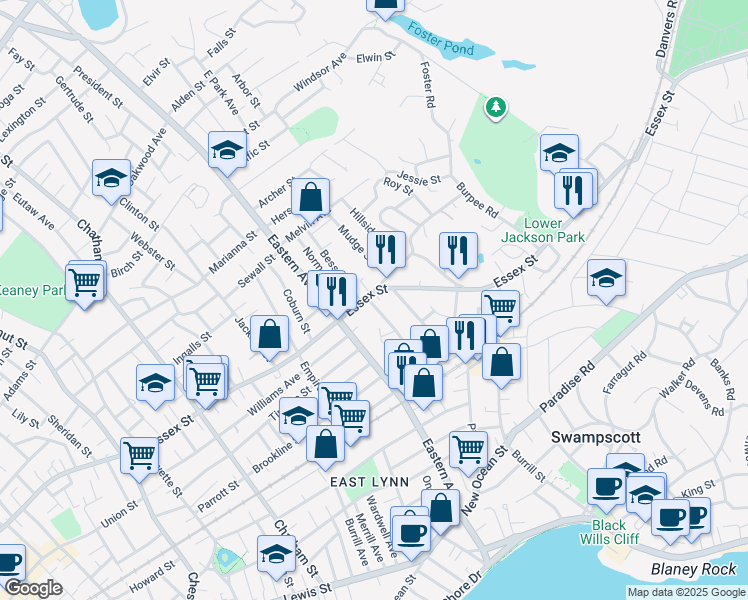 map of restaurants, bars, coffee shops, grocery stores, and more near in Lynn