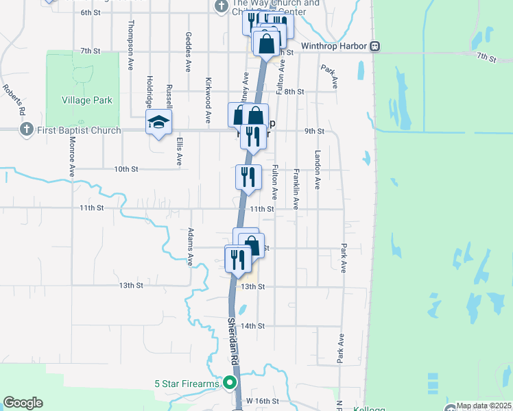 map of restaurants, bars, coffee shops, grocery stores, and more near 1800 11th Street in Winthrop Harbor