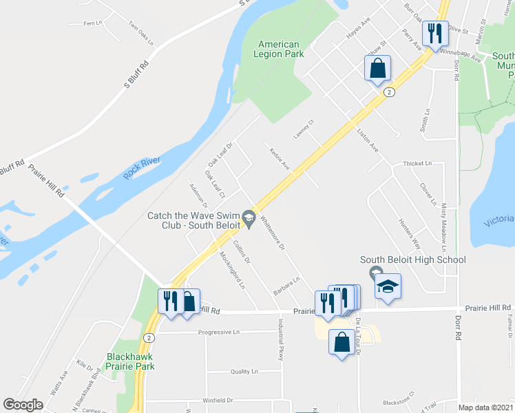 map of restaurants, bars, coffee shops, grocery stores, and more near 1908 Blackhawk Boulevard in South Beloit