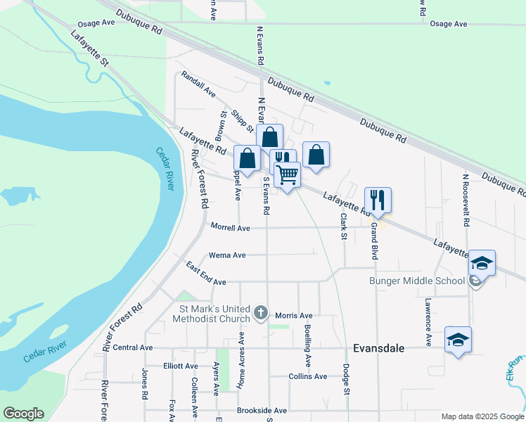 210 South Evans Road, Evansdale IA Walk Score