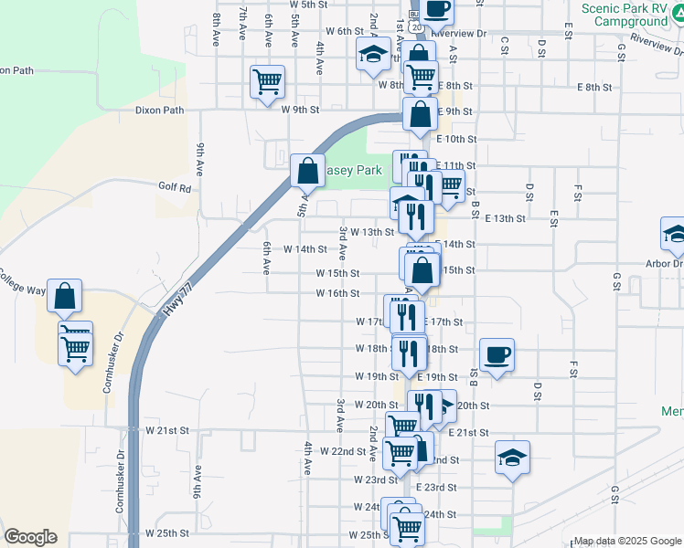 map of restaurants, bars, coffee shops, grocery stores, and more near 401 West 15th Street in South Sioux City