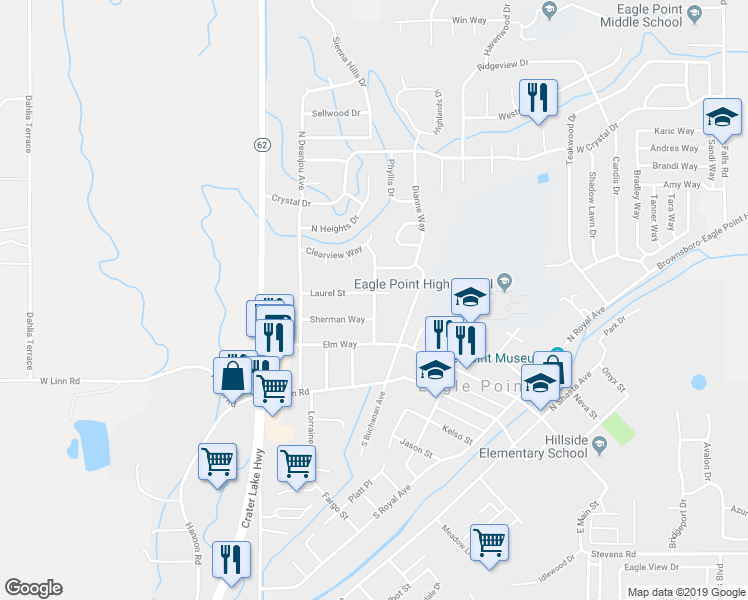 map of restaurants, bars, coffee shops, grocery stores, and more near 159 Tracy Avenue in Eagle Point