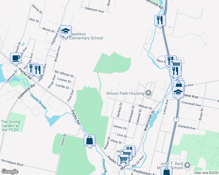 map of restaurants, bars, coffee shops, grocery stores, and more near 93 Davis Street in Pittsfield