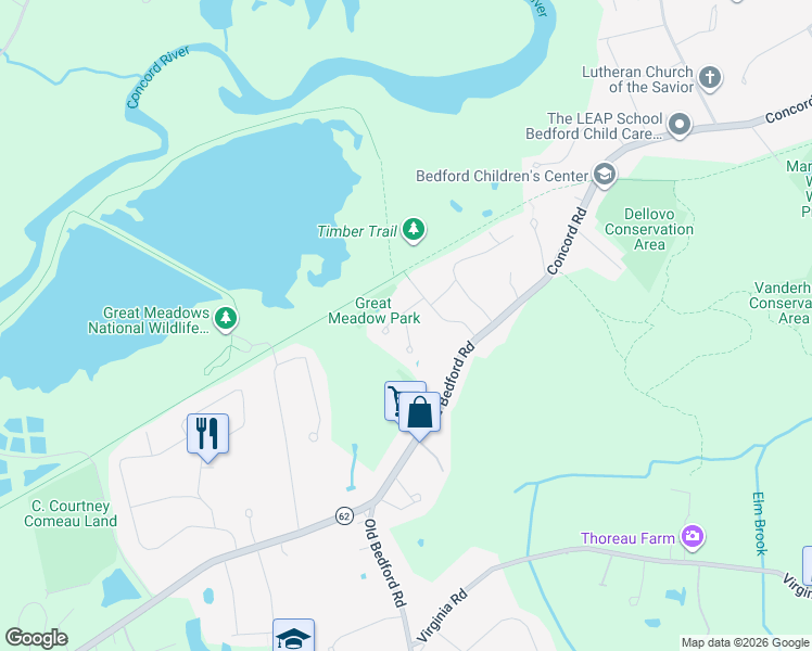 map of restaurants, bars, coffee shops, grocery stores, and more near 20 Black Duck Road in Concord