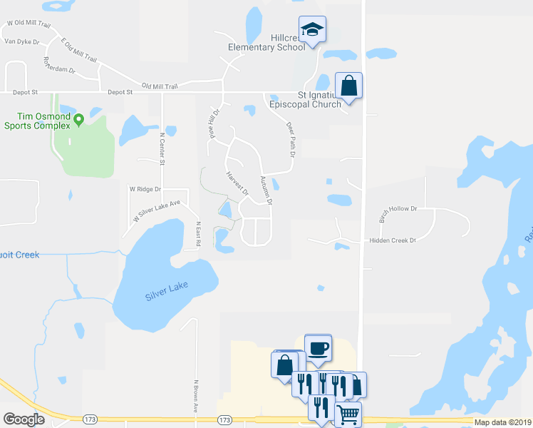 map of restaurants, bars, coffee shops, grocery stores, and more near 369 Creekside Lane in Antioch