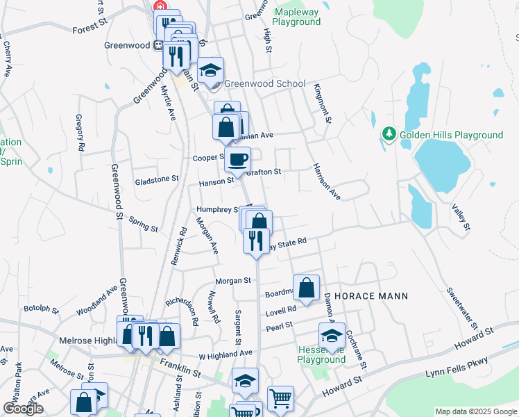 map of restaurants, bars, coffee shops, grocery stores, and more near 10 Flint Street in Wakefield
