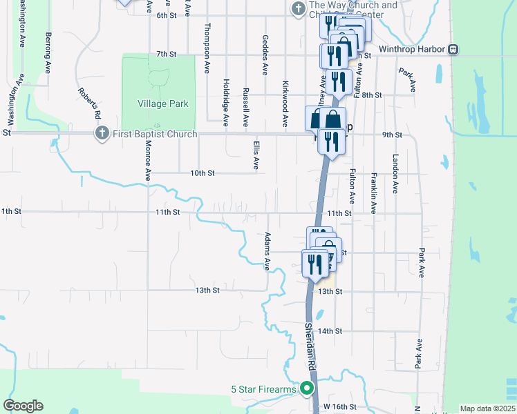 map of restaurants, bars, coffee shops, grocery stores, and more near 2210 11th Street in Winthrop Harbor