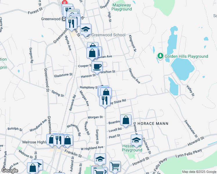 map of restaurants, bars, coffee shops, grocery stores, and more near 10 Flint Street in Wakefield