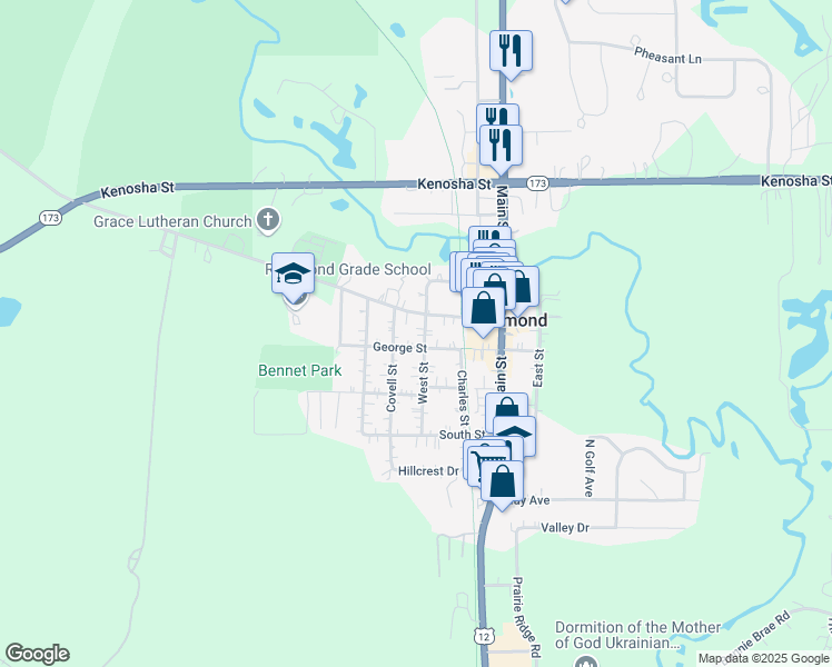 map of restaurants, bars, coffee shops, grocery stores, and more near 10305 West Street in Richmond