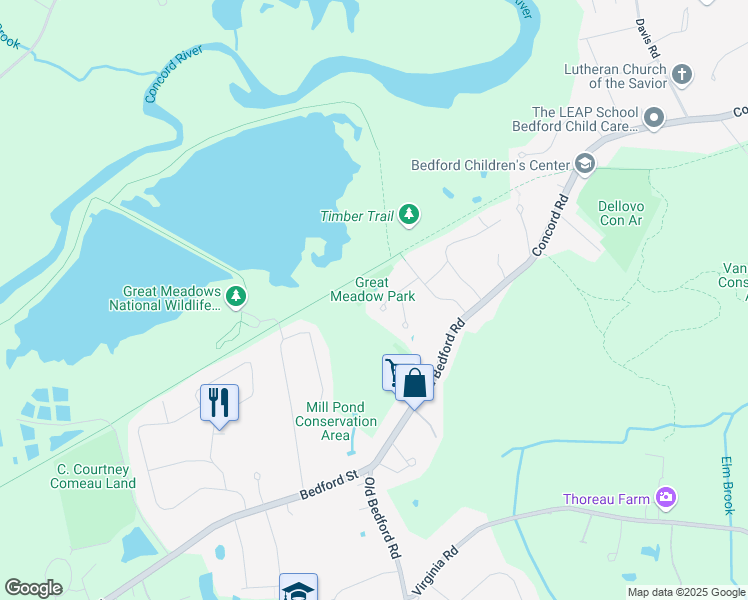 map of restaurants, bars, coffee shops, grocery stores, and more near 58 Mallard Drive in Concord