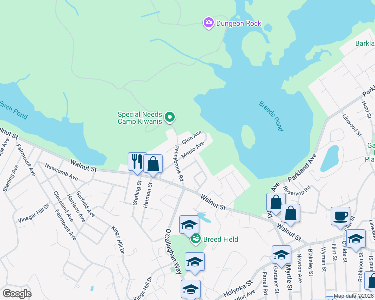 map of restaurants, bars, coffee shops, grocery stores, and more near 79 Menlo Avenue in Lynn