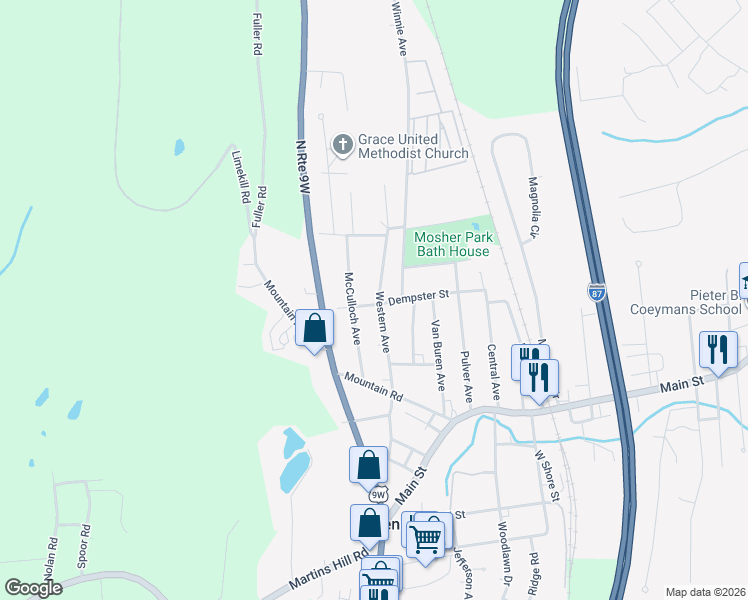 map of restaurants, bars, coffee shops, grocery stores, and more near 41 Western Avenue in Ravena