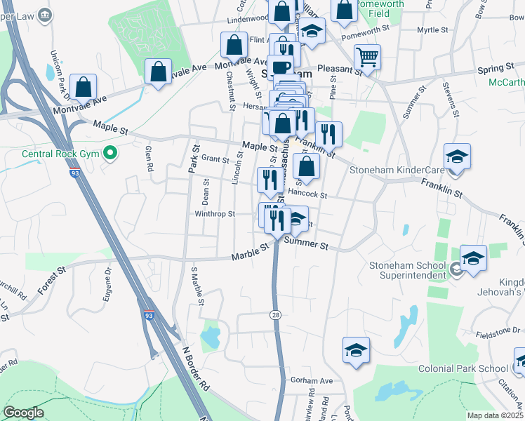 map of restaurants, bars, coffee shops, grocery stores, and more near 6 Linden Street in Stoneham