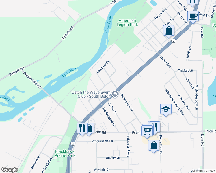 map of restaurants, bars, coffee shops, grocery stores, and more near 1909 Spencer Court in South Beloit
