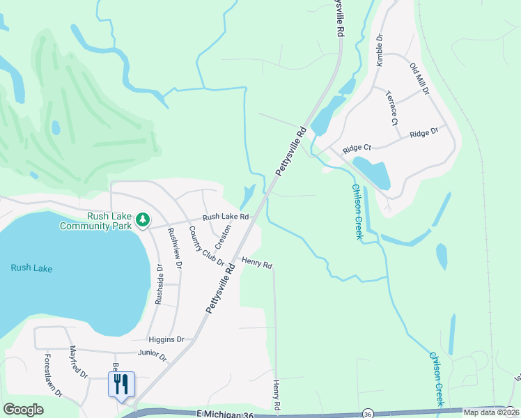 map of restaurants, bars, coffee shops, grocery stores, and more near 8649 Pettysville Road in Pinckney