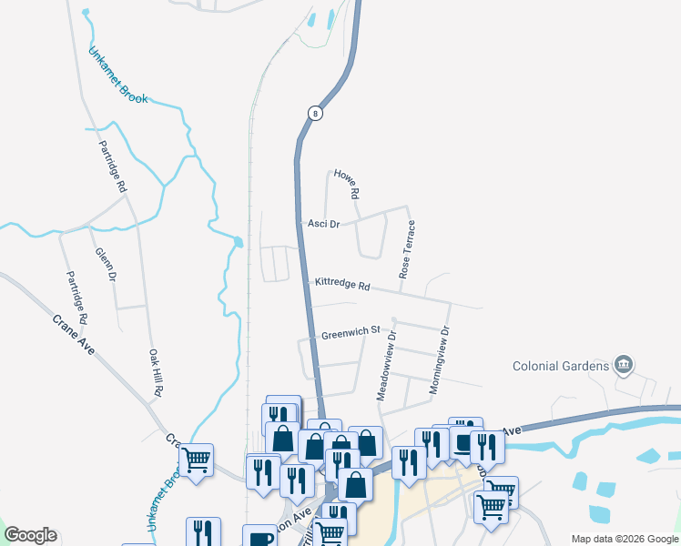 map of restaurants, bars, coffee shops, grocery stores, and more near 33 Kittredge Road in Pittsfield