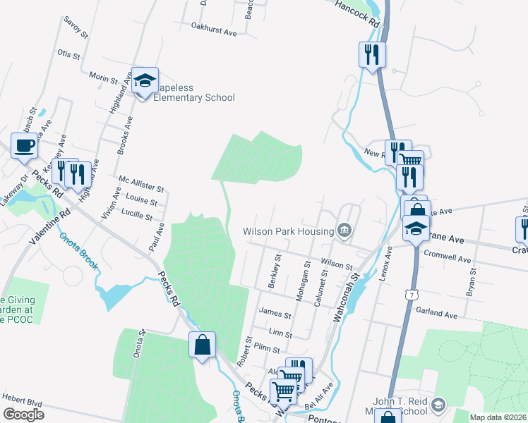 map of restaurants, bars, coffee shops, grocery stores, and more near 93 Davis Street in Pittsfield