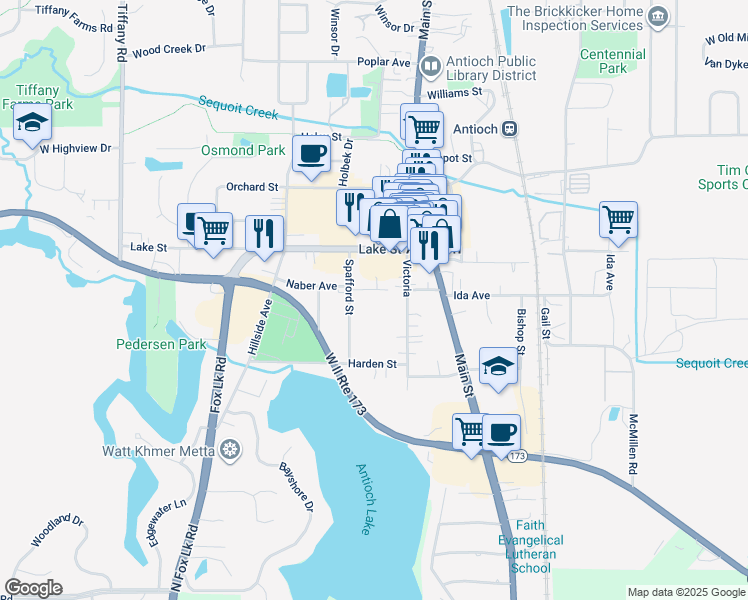 map of restaurants, bars, coffee shops, grocery stores, and more near 428 Filweber Court in Antioch
