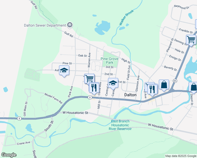 map of restaurants, bars, coffee shops, grocery stores, and more near 83 Curtis Avenue in Dalton