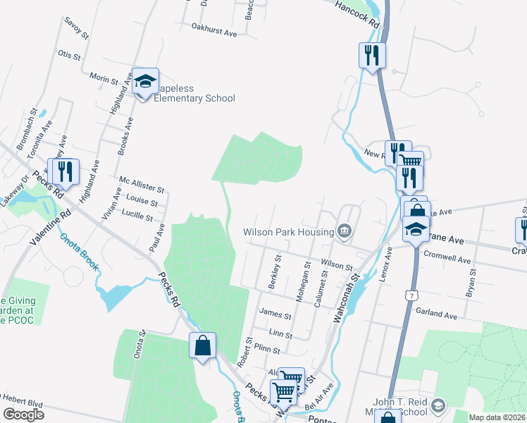 map of restaurants, bars, coffee shops, grocery stores, and more near 93 Davis Street in Pittsfield