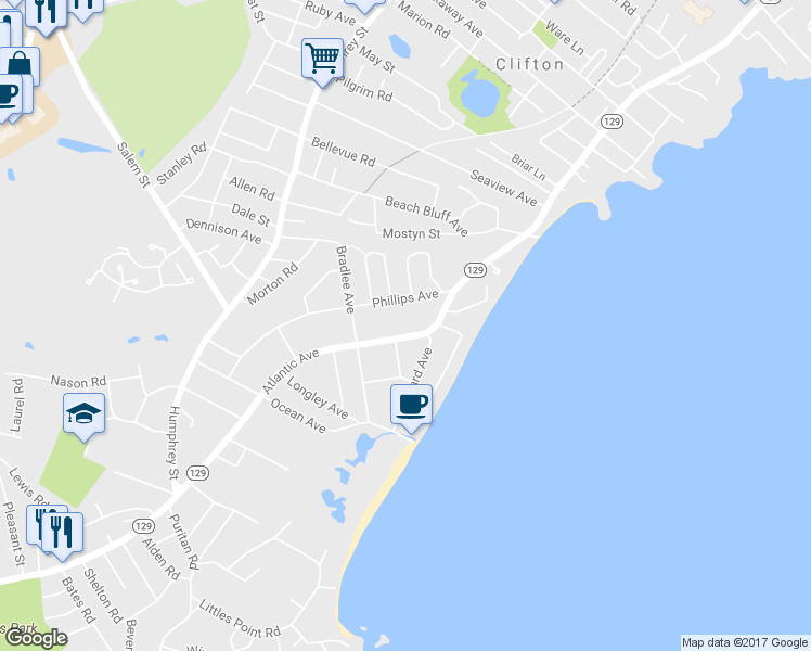 map of restaurants, bars, coffee shops, grocery stores, and more near 256 Atlantic Avenue in Swampscott