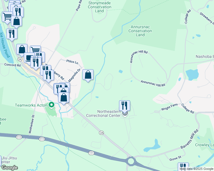 map of restaurants, bars, coffee shops, grocery stores, and more near 140 Commerford Road in Concord