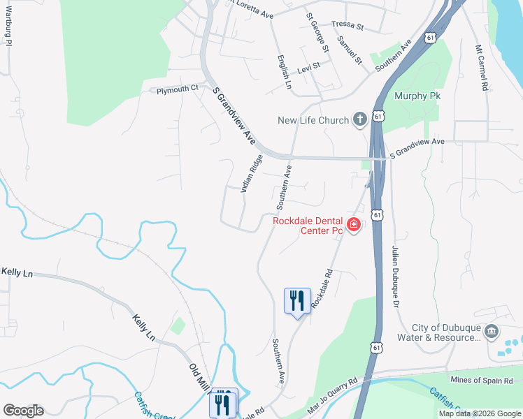 map of restaurants, bars, coffee shops, grocery stores, and more near 1260 Arrowhead Drive in Dubuque