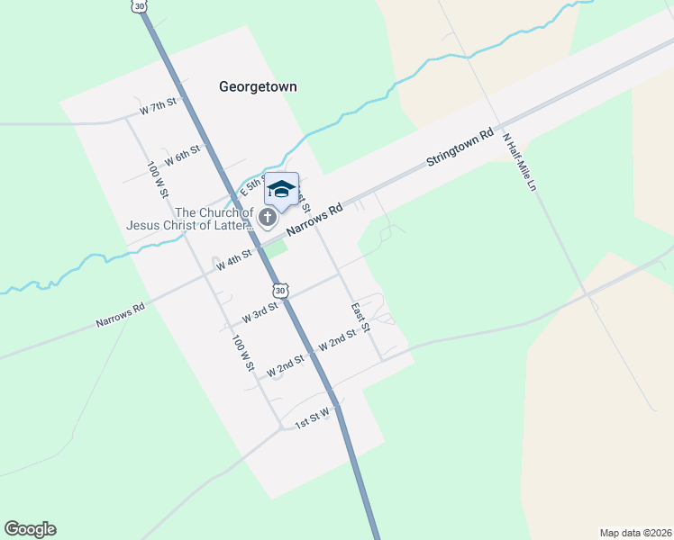 map of restaurants, bars, coffee shops, grocery stores, and more near 315 100 West Street in Georgetown