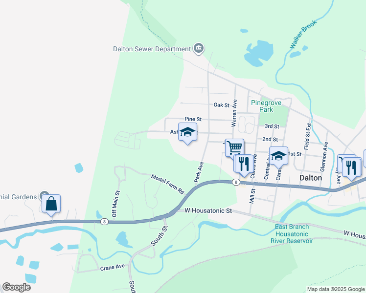 map of restaurants, bars, coffee shops, grocery stores, and more near 71 Park Avenue in Dalton